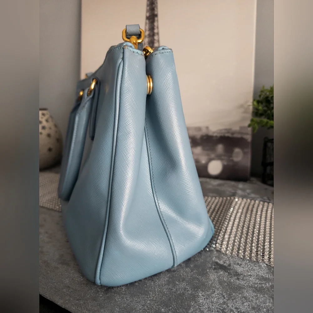 Prada Medium Saffiano Lux Galleria Double Zip Tote w/Adjustable Strap-Light Blue - Picture 8 of 17